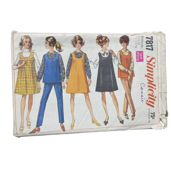 Simplicity 7817 1970s Maternity Pattern Size 10 Top Jumper Blouse Pants CUT - Picture 1 of 7